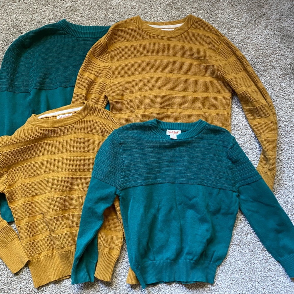 Cat and Jack Teal and Mustard Sweater Bundle Boys size 4-5 and 8-10